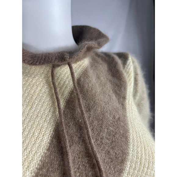 1970's Tan/Cream Angora, Horizontal Striped Sweater - Picture 2 of 5